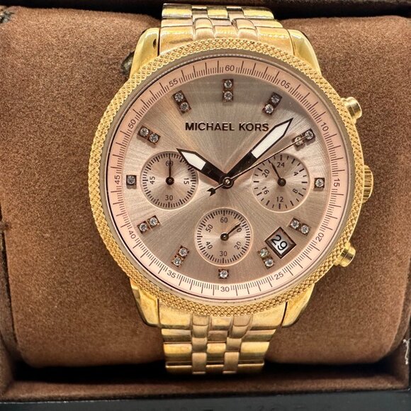 Michael Kors Womens Gold Chronograph Watch MK5077 Stainless Steel Band Original - Picture 1 of 12
